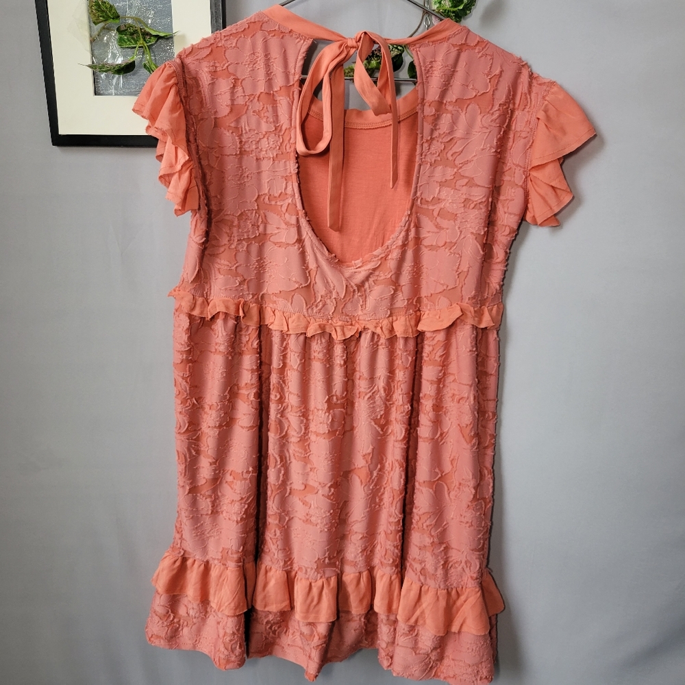 New Anthropologie Textured Ruffle Knit Mini Dress Pink Rose XSP Petite - Picture 3 of 12